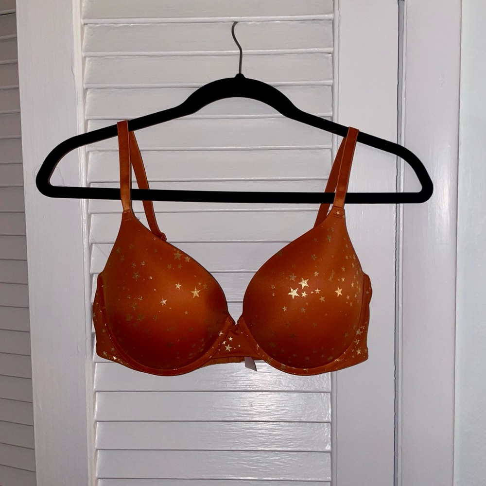 Victoria’s Secret PINK orange star patterned push up bra